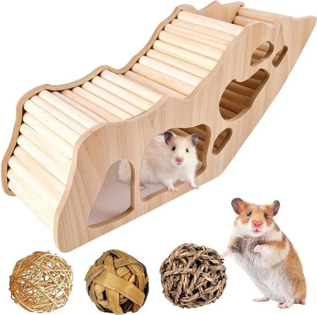 Maison cachette pour hamster et jouet d'escalade en bois pour rongeur