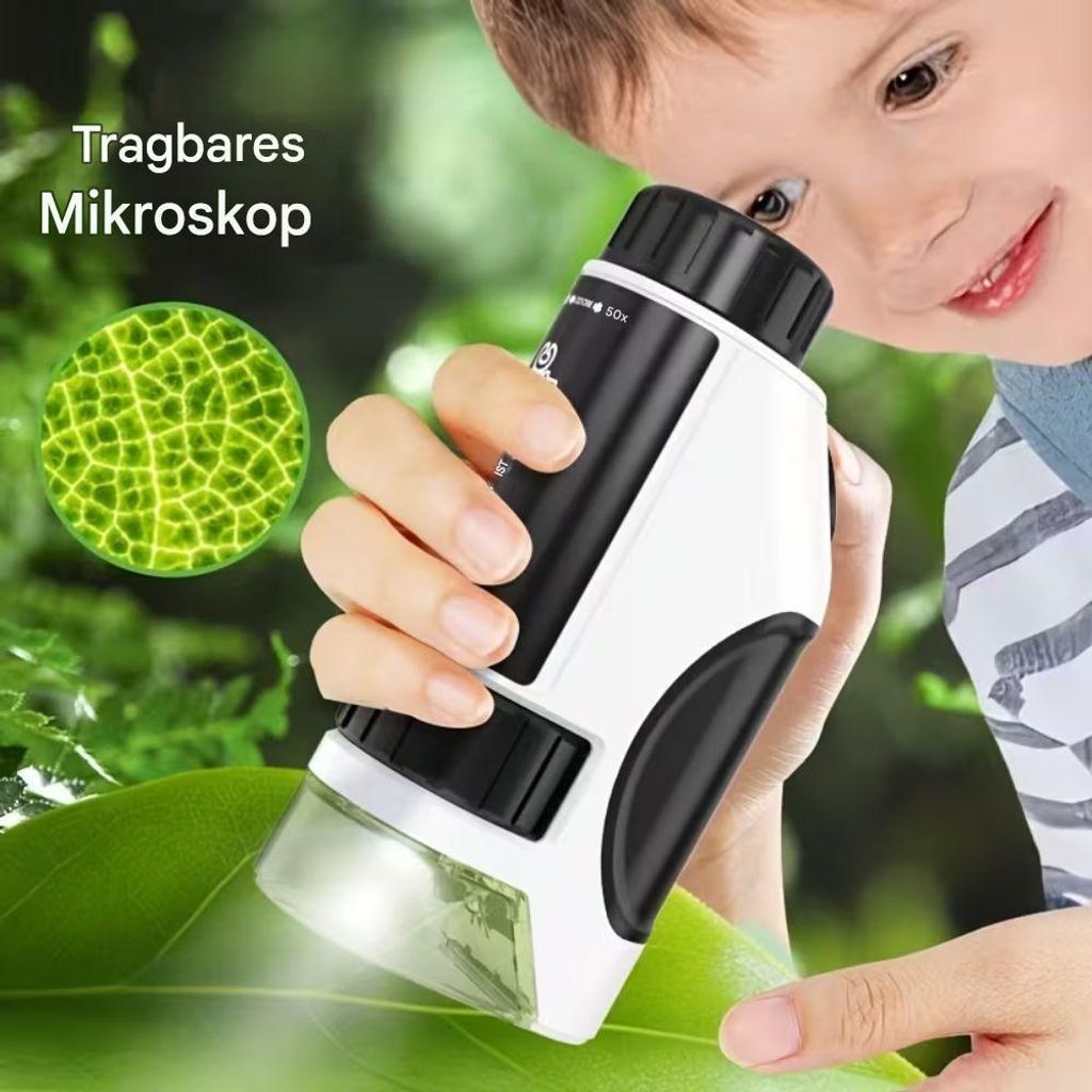 AGW Handmikroskop Spielzeug mit LED Licht 50–300X Zoom ideal zum Forschen von Natur drinnen & draußen Lernspaß für Kinder