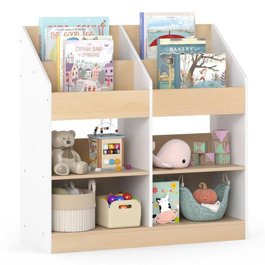 COSTWAY Bücherregal Kinder, Kinderbücherregal mit 8 Fächern, Kinderregal aus Holz, Spielzeugregal, Spielzeug-Organizer, 80x29,5x80 cm, Weiß