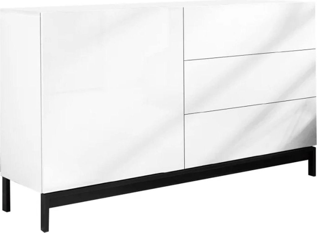 Kommode Sebastiano, Küchen-Sideboard mit 1 Tür und 3 Schubladen, Wohnzimmer-Buffet, 100 % Italy, cm 110x40h47, glänzend weiß