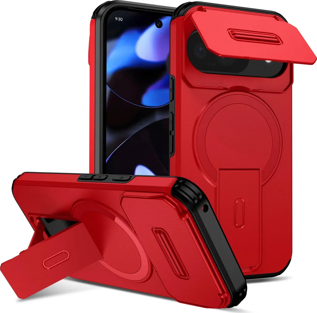 Custodia Pixel 9 Pro Rosso Sport: Protezione Doppia e Supporto Auto