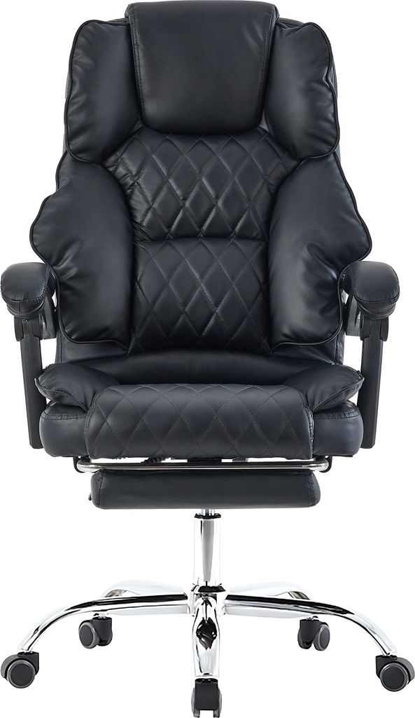 Bürostuhl mit Fußstütze und flexiblen 3-Punkt-Armlehnen - Schreibtischstuhl in Lederoptik mit Chrom-Base - ergonomischer Bürostuhl mit verstell...