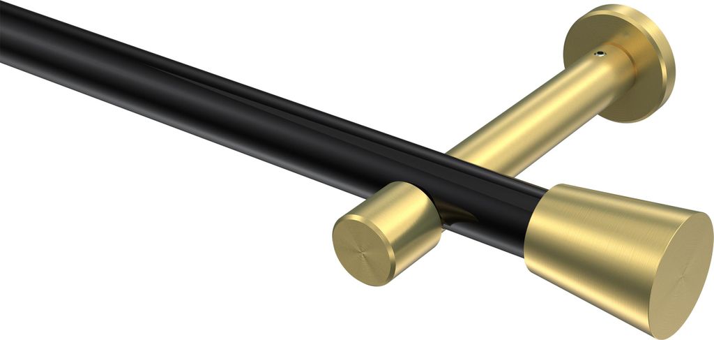 Interdeco Gardinenstange / Vorhangstange Schwarz / Messing-Optik, Typ Prestige Sitra (Konus) ohne Ringe, 20 mm Ø 1-läufig, 160 cm