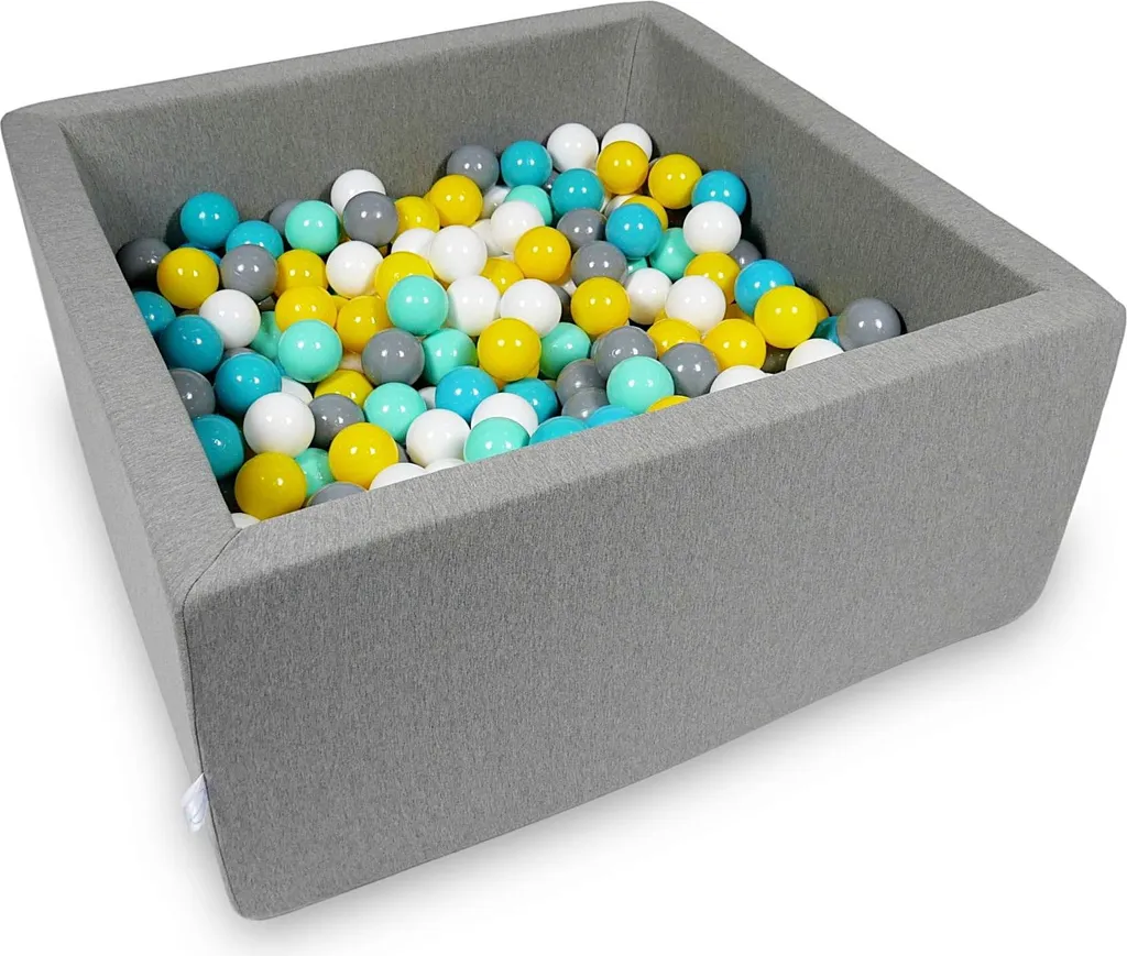 Aire d'éveil bébé 90x90cm grise : piscine avec 400 balles multicolores