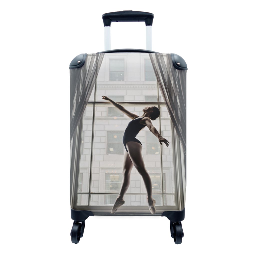 MuchoWow Koffer Handgepäck Trolley Rollkoffer Kleine Reisekoffer mit 4 Rollen - Tanzende Ballerina vor einem Fenster - Cabin Size < 55x40x23 cm ...