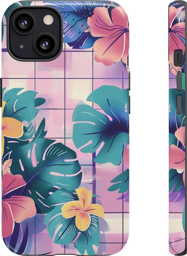 Tropisches Blumenmuster mit pinken und gelben Blüten – Hülle Kompatibel mit iPhone 13