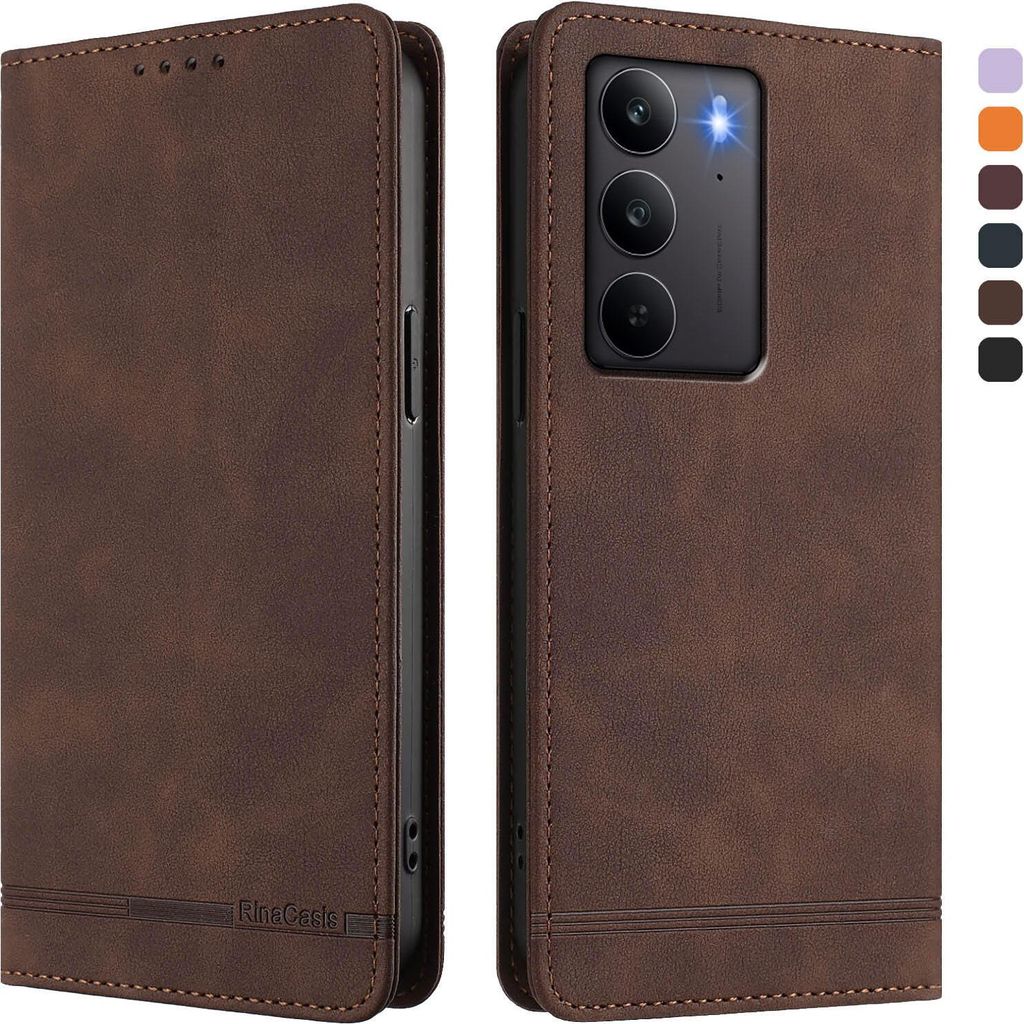 Hülle für Realme C75 4G, Retro Kunstleder Ständer Klapphülle mit Kartenfächer und Magnetische Braun