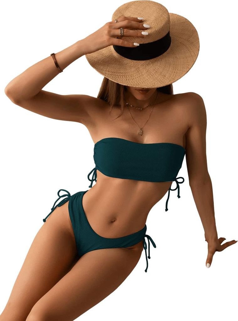 Damen Zweiteiliger Badeanzug Bandeau Bikini Set Hohe Taille M