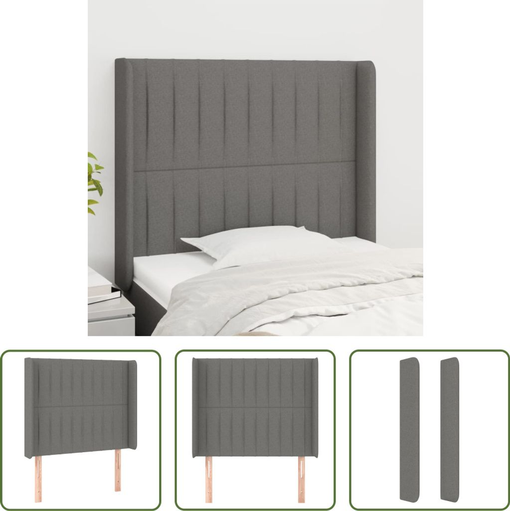 The Living Store Kopfteil mit Ohren Dunkelgrau 83x16x118/128 cm Stoff