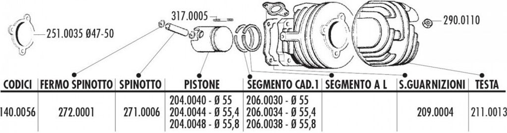Kolben Satz Polini 102ccm 55mm für Ape 50, Vespa PK 50, Special 50, XL 50