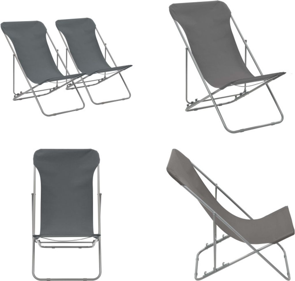 vidaXL Klappbare Strandstühle 2 Stk. Stahl und Oxford Gewebe Grau - Strandstuhl - Strandstühle - Liegestuhl - Liegestühle
