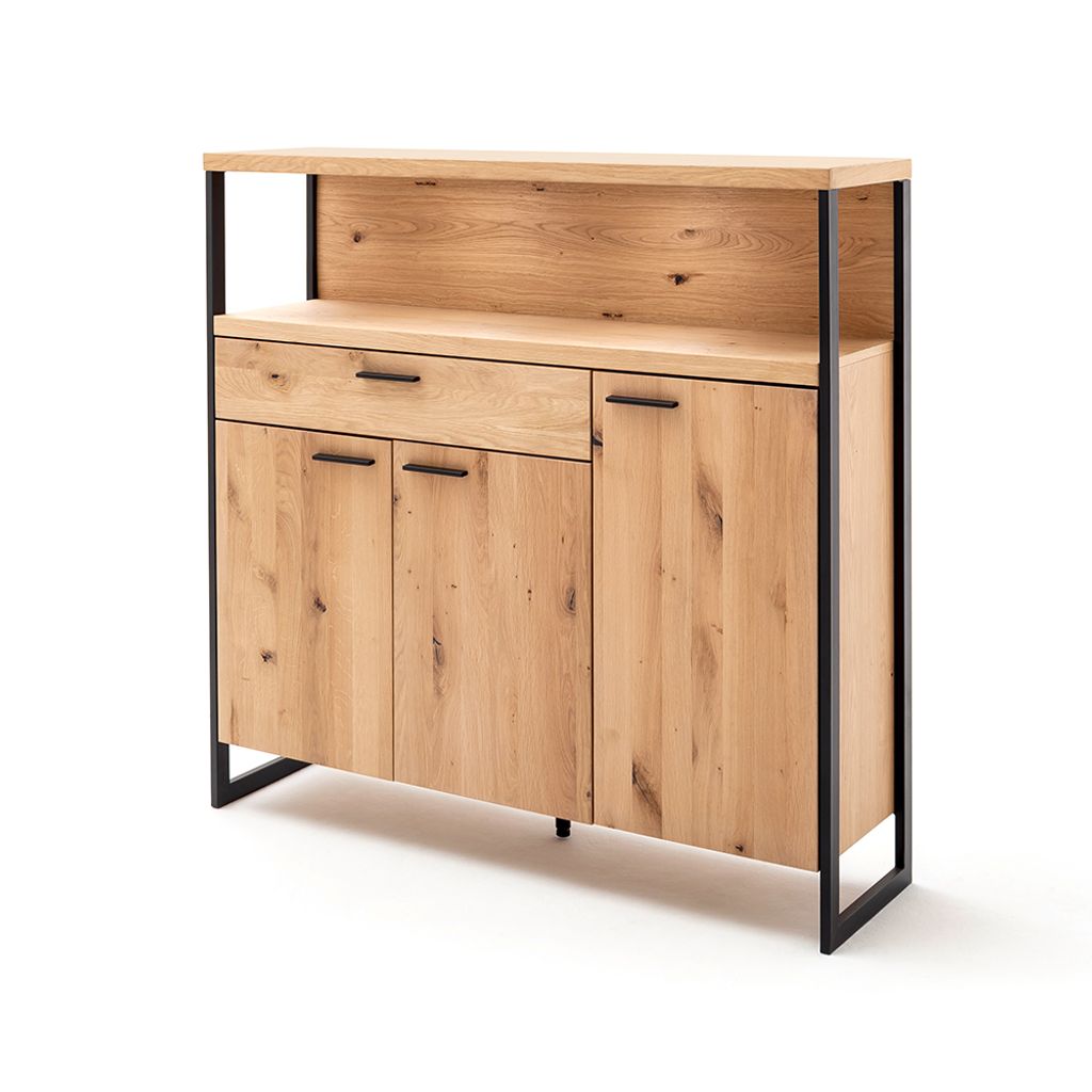 Wohn- / Esszimmer Highboard, 140cm breit, in Eiche Bianco geölt (teilmassiv) SOMBOR-05, B/H/T ca. 140/136/38 cm