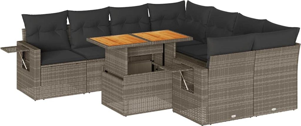 vidaXL 9-tlg. Garten-Sofagarnitur mit Kissen Grau Poly Rattan
