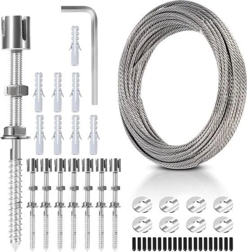 Treillage câble acier inox 12m pour plantes - Système de palissage mural