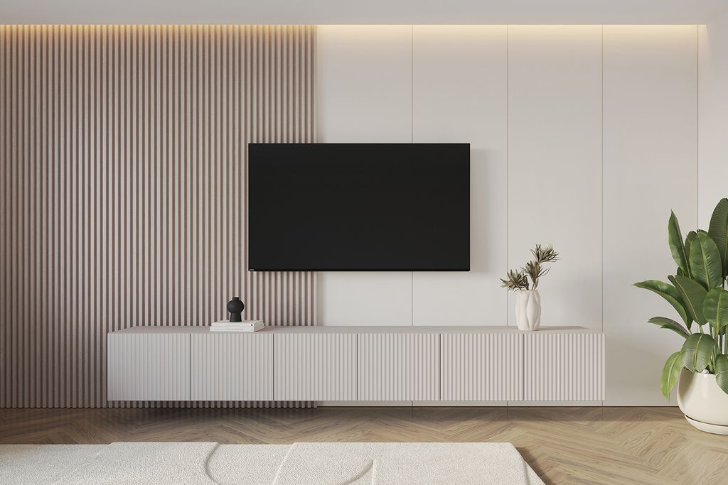 ALTDECOR TV-Schrank NOA-2-W mit Gefrästen Fronten 3x100x40x40 Lowboard hängend, TV Möbel, TV Cabinet, Fernsehtisch, Fernsehschrank, TV Kommode, ...