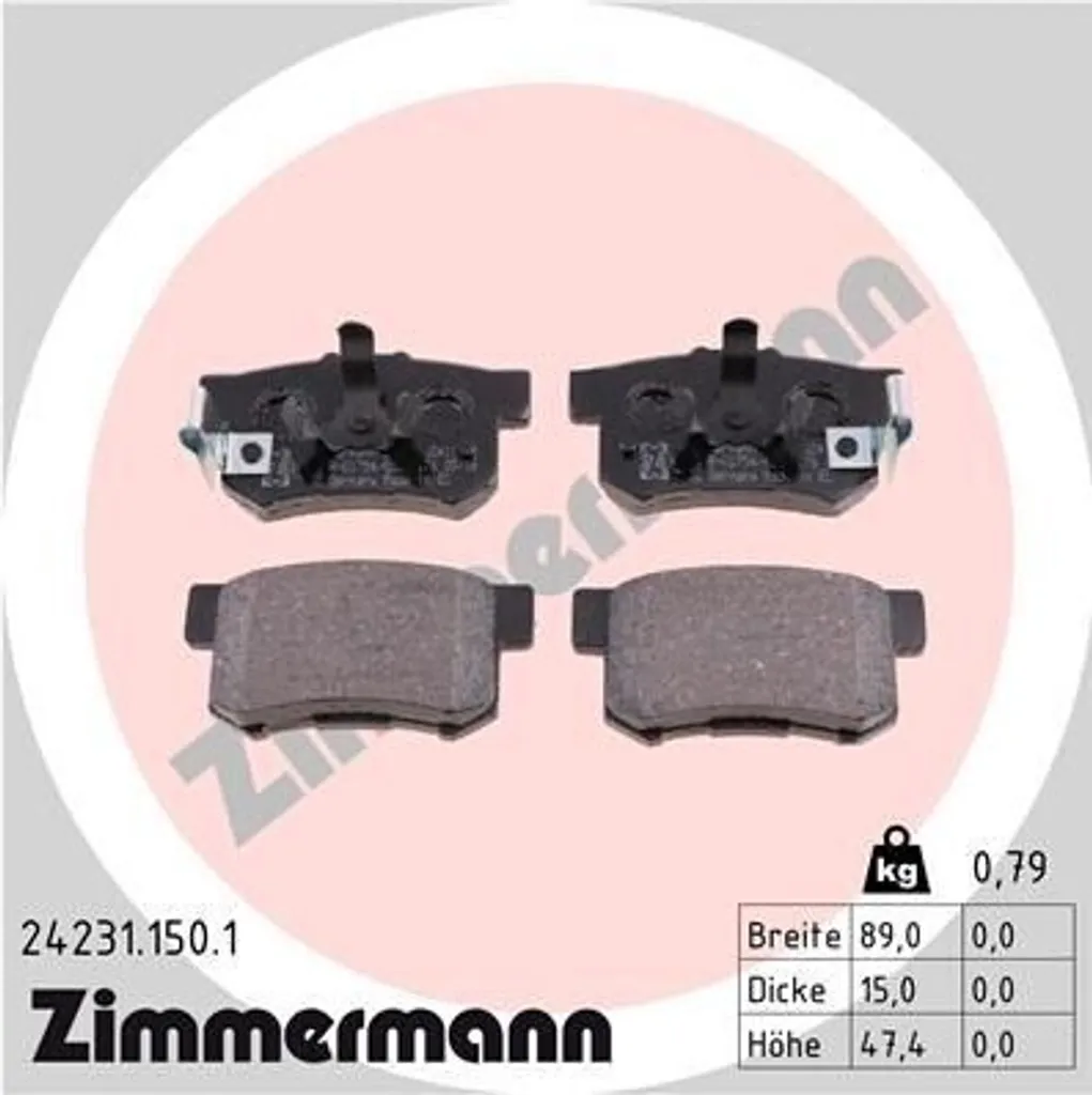 Plaquettes Zimmermann 24231.150.1 haute résistance pour Honda CR-V II