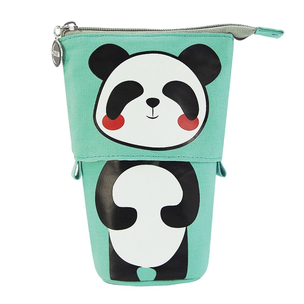 Bleistiftbeutel Cartoon Druck großer Kapazität Reißverschluss Design Teleskop Bleistift Hülle Stehhalter für Jungen Mädchen für Jungen-Panda