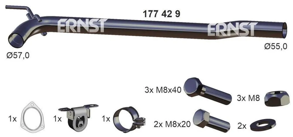 Tube de réparation catalyseur ERNST 177429 pour échappement auto