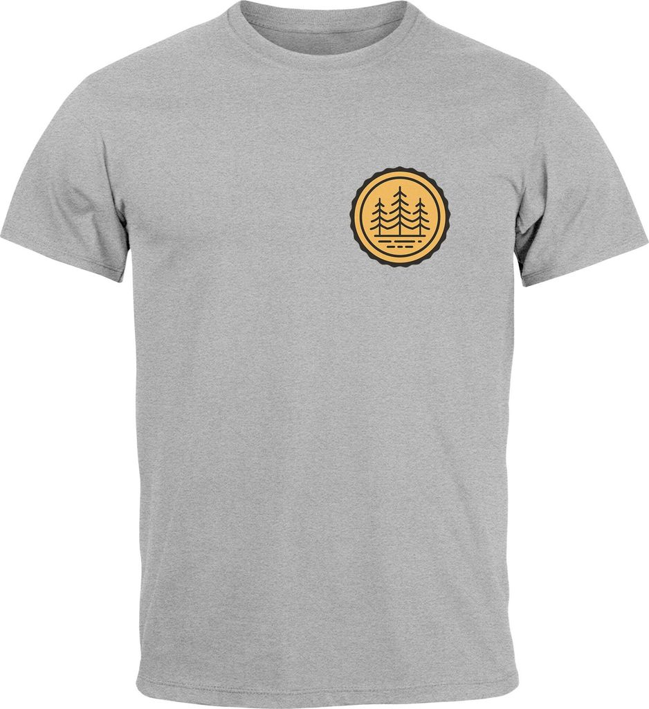 Herren T-Shirt Wald Bäume Logo Badge Naturliebhaber Outdoor Fashion Streetstyle Neverless grau XL