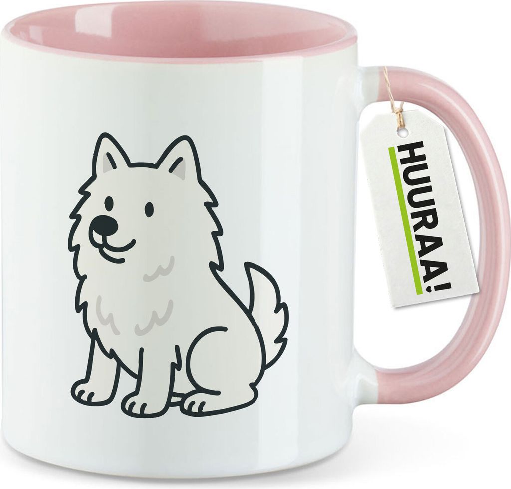 Huuraa Kaffeetasse American Eskimo Dog Comic Eskie 330ml Rosa Keramik Kaffeebecher Geschenkidee