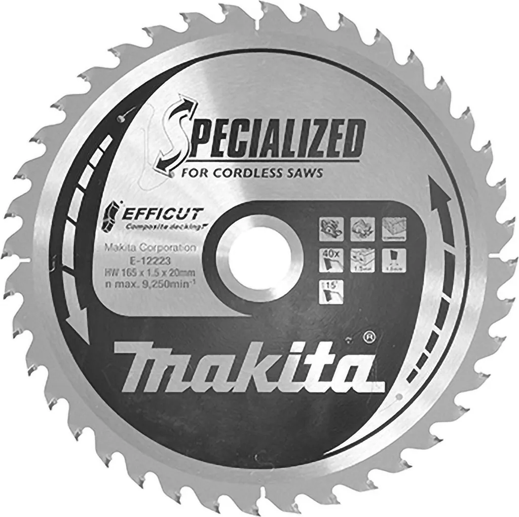Lame Efficut T.C.T Makita 165x20mm 40Z : Denture fine et haute vitesse