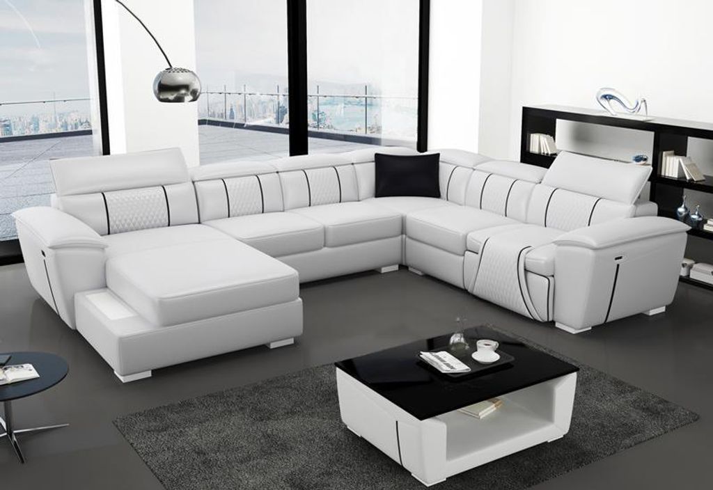 Ledersofa Couch Polster Weiß Leder Sofas Sofa U-Form Produktbild 