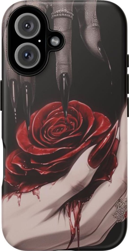 Dunkle Gothic-Hände mit roter Rose – Hülle Kompatibel mit iPhone 16
