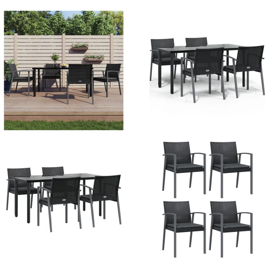 vidaXL 5 tlg. Garten Essgruppe mit Kissen Poly Rattan und Stahl - Garten Essgruppe - Garten Essgruppen - Essgruppe - Outdoor Essgruppe