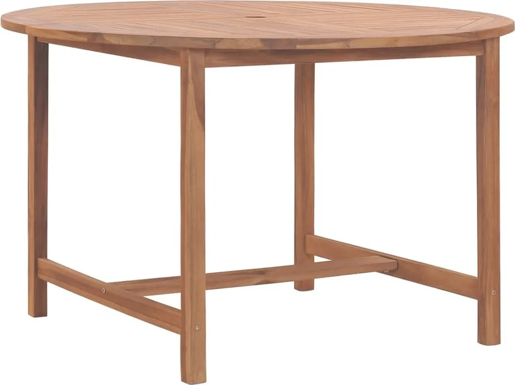 Grande table de jardin ronde en bois de teck pour repas de famille Ø110