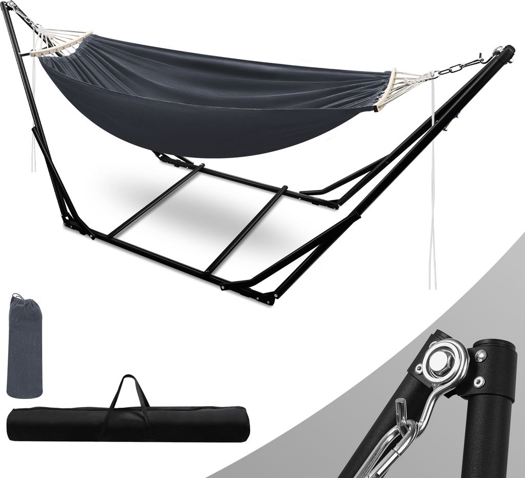 Aopunly Hängematte mit Gestell Hängematten Dunkelgrau Outdoor Stabhängematte Hängesessel bis 150kg
