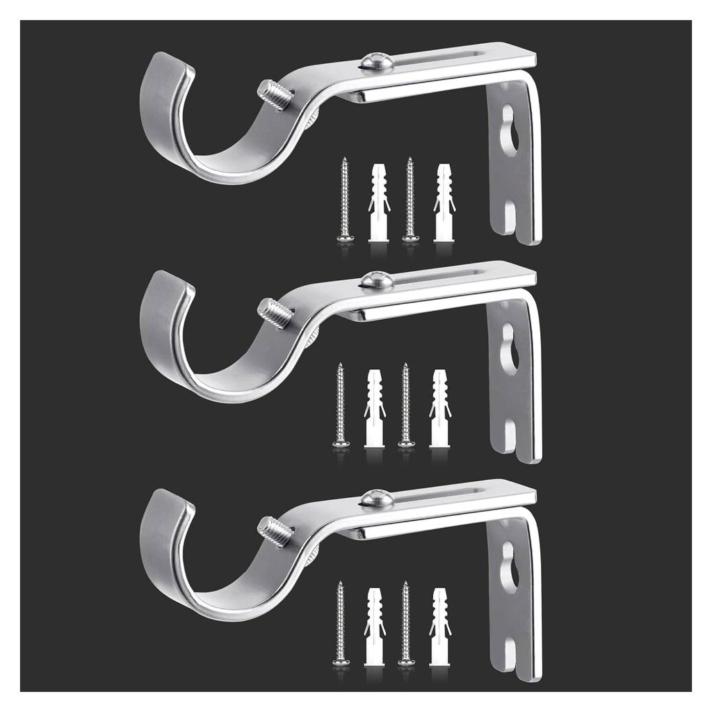 3 Stück Gardinenstange Halterung Silber - Wandhalterung für Gardinenstänge, Verstellbar (6-9cm Abstand zur Wand) - Für Ø 20-25 mm Stangen (3 S...