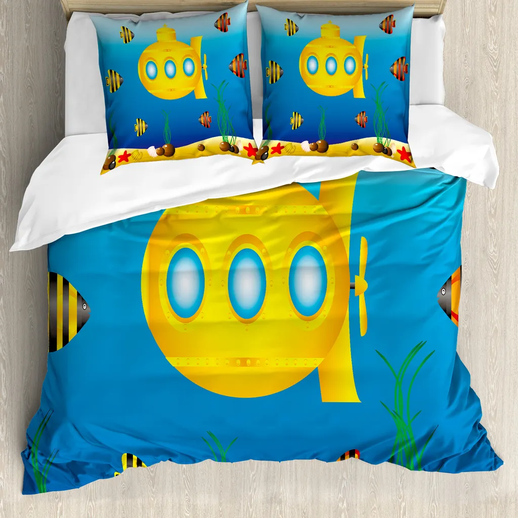 Set Copripiumino Sottomarino Giallo 200x200 ABAKUHAUS Antiacaro