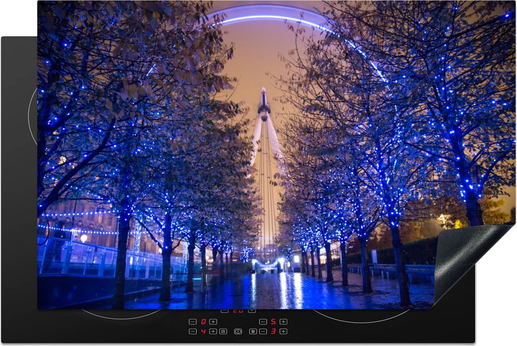 KitchenYeah Herdabdeckplatte Das bunte London Eye zwischen den Bäumen in London , 80x52cm, Küche Deko, Glaskeramikkochfeld Herdabdeckung, Abdec...