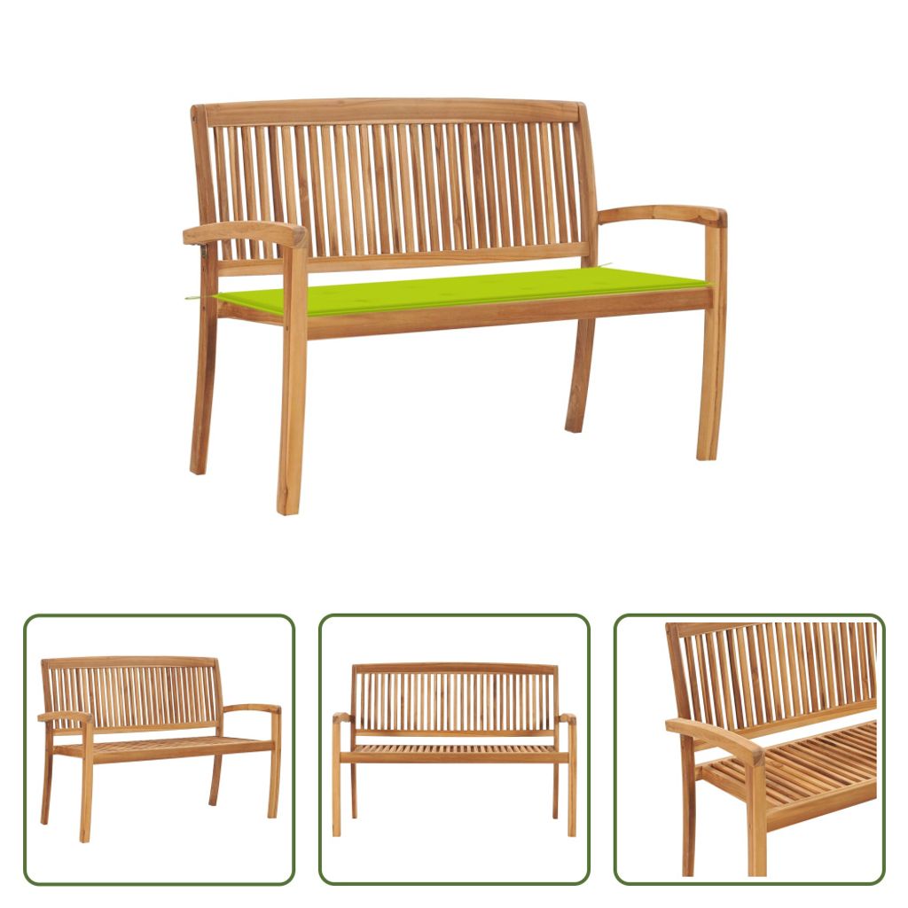 The Living Store Stapelbare Gartenbank mit Auflage 128,5 cm Massivholz Teak