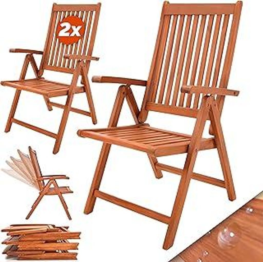Casaria2er Set Gartenstuhl Balkonstuhl Holz - Eukalyptus Klappbar Rückenlehne 5-Fach Verstellbar 55x70cm Garten Balkon Terrasse Klappstuhl Hochleh...