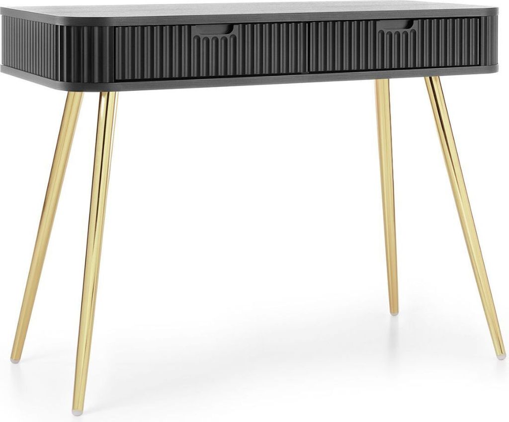 GrainGold Konsolentische Viva - Schminktisch mit Schubladen, Schlafzimmer Frisiertisch, Schminktisch Gefräster - Konsolentische Schwarz, Gold