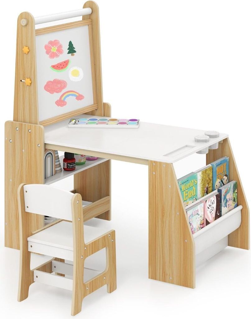 Kinder-Maltisch- und Stuhlset mit Staffelei, Whiteboard und Kreidetafel