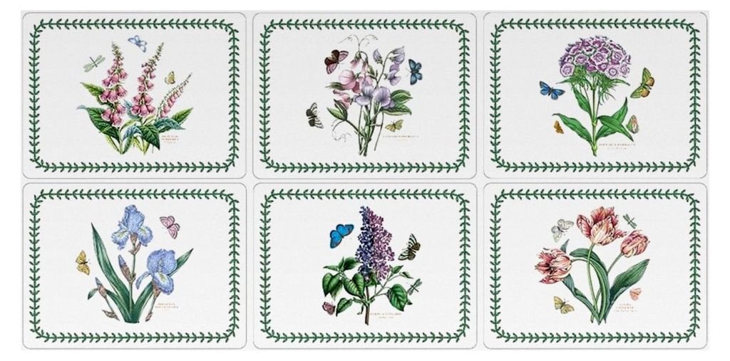 Portmeirion Botanic Garden Tischsets 'KLEINE Größe' 30,5 x 22,9 cm (6er-Set) (Weiß)