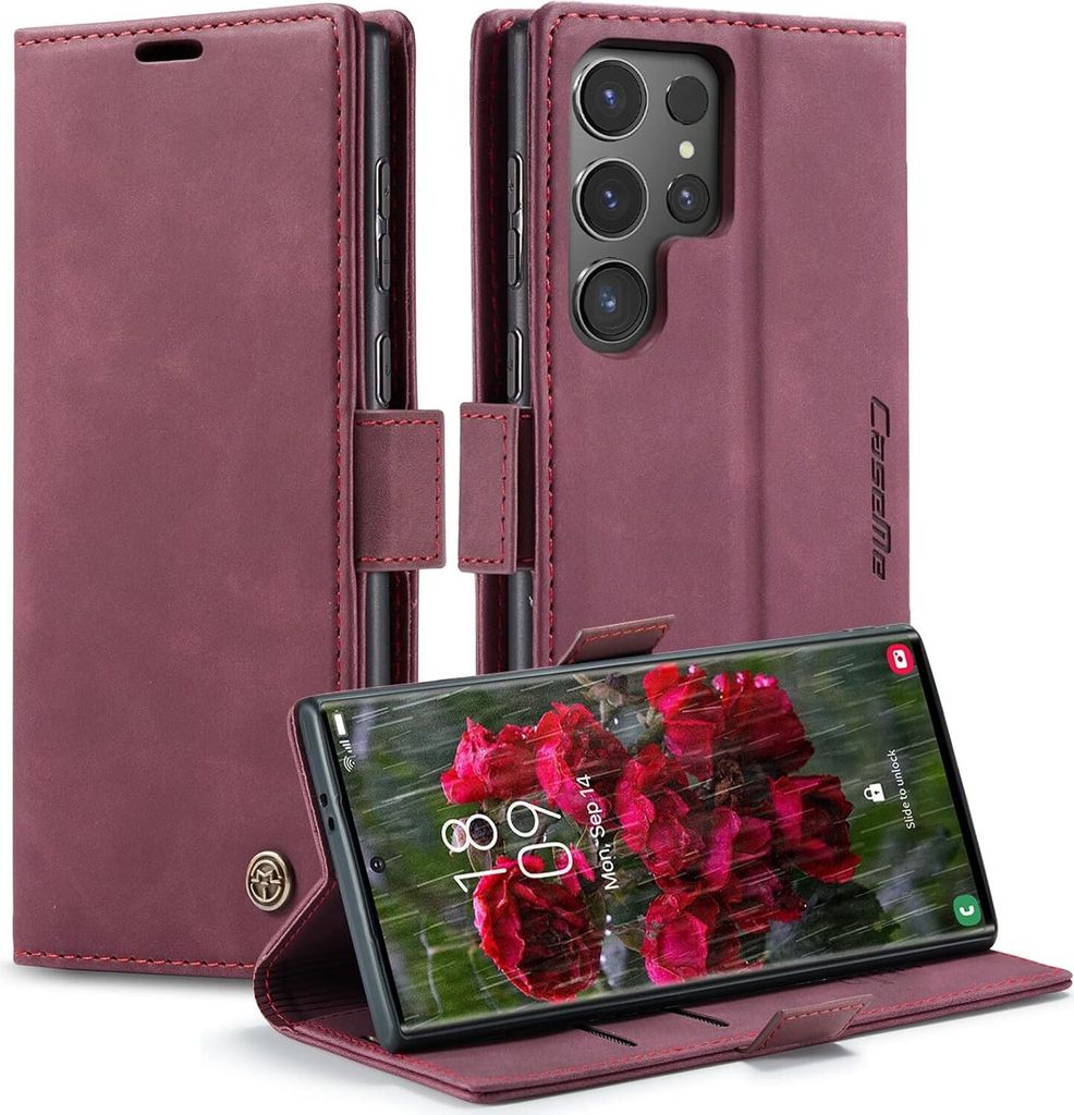 Hülle Samsung Galaxy S25 Ultra Handyhülle Klapphülle Tasche Etui Flip Case Karmesinrot