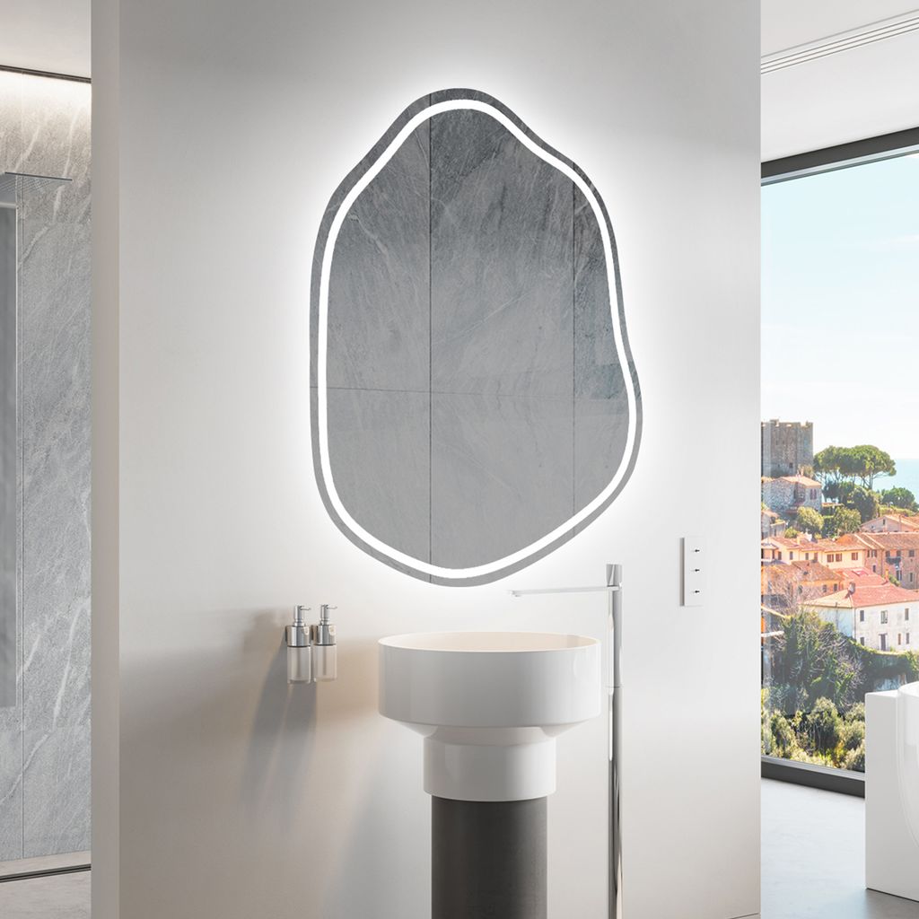 Unregelmäßiger asymmetrischer Spiegel mit LED Beleuchtung 54 x 74 cm - mit LED Beleuchtung - LED Farbe Kaltweiß 7000K - Individuell Nach Maß - ...