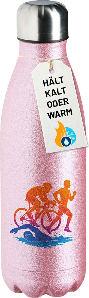 Huuraa Trinkflasche Triathlon bunte Silhouette 500ml Pink Edelstahl Wasserflasche Trinkflasche Geschenkidee