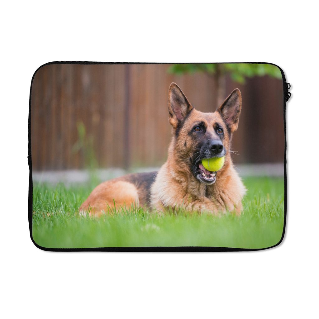MuchoWow Laptop Hülle 13 Zoll Deutscher Schäferhund mit einem Tennisball im Maul Laptoptasche - Laptophülle - Sleeve - Rundumschutz