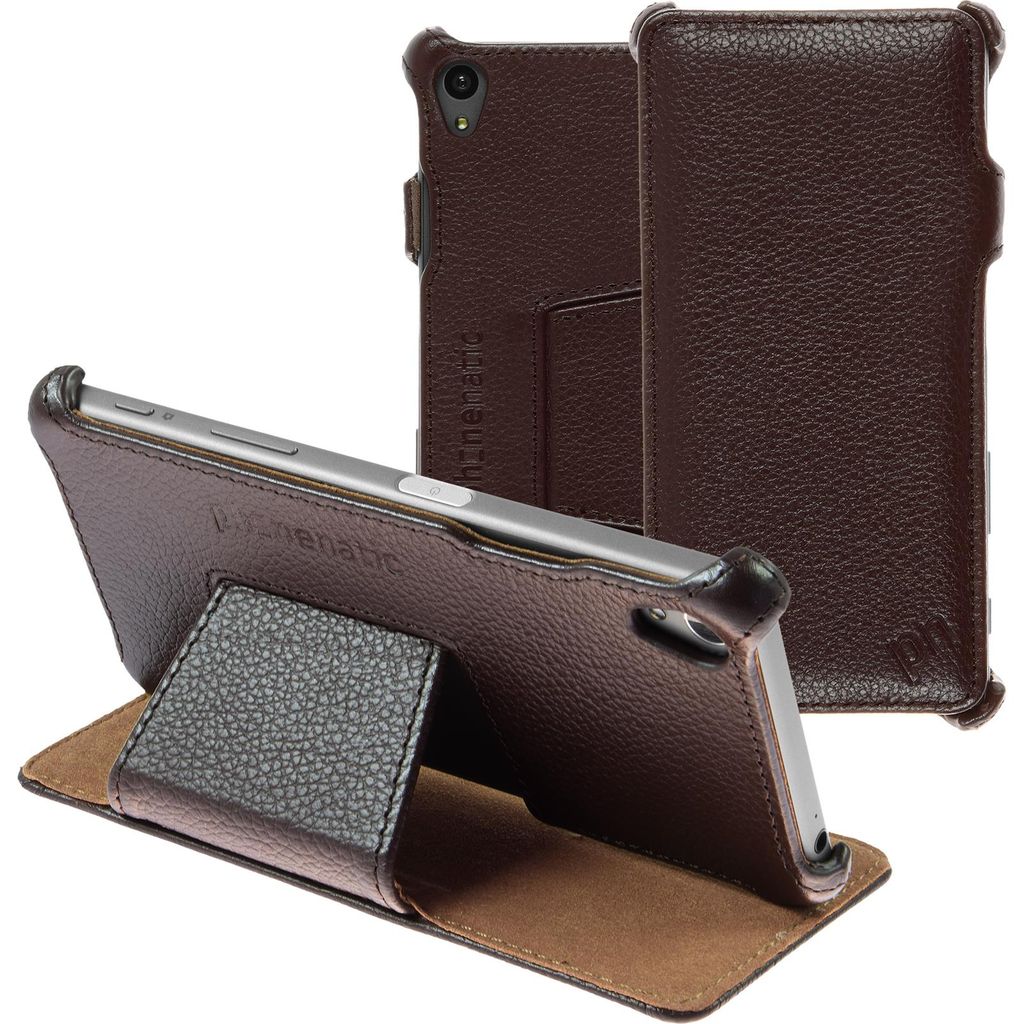PhoneNatic Echt-Lederhülle kompatibel mit Sony Xperia Z5 - Leder-Case braun + Glasfolie