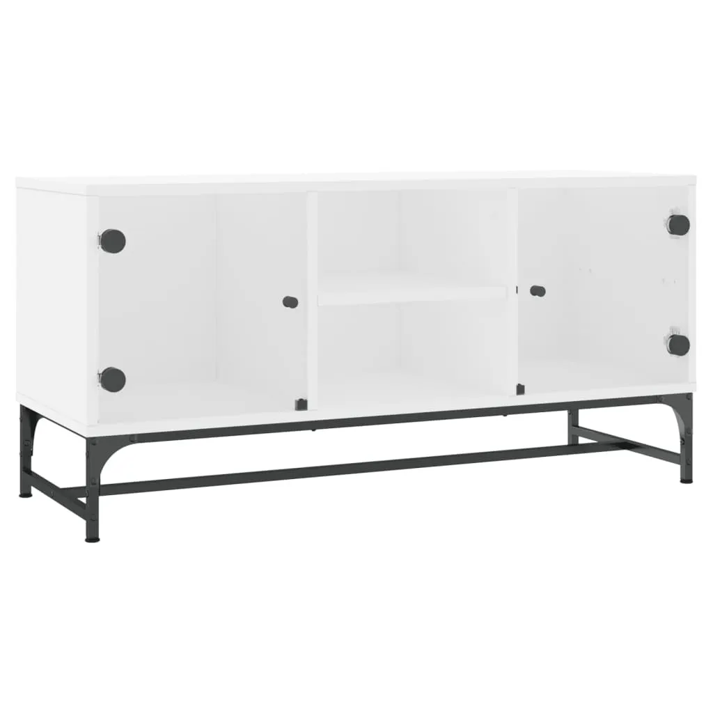 Mobile Porta TV SYFAX Bianco con Ante in Vetro 102x37x50 cm - Offerta