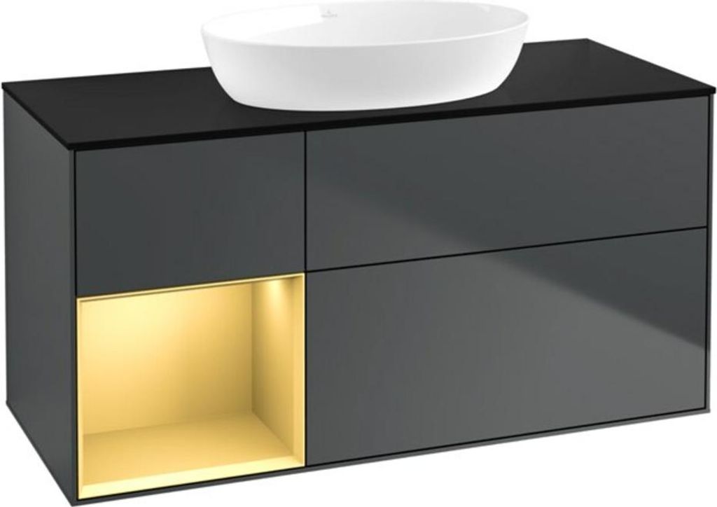 V&B Waschtischunterschrank Wandbeleuchtung Finion 120cm, Pl b m, Rg g m Lac, md bl. m Lac
