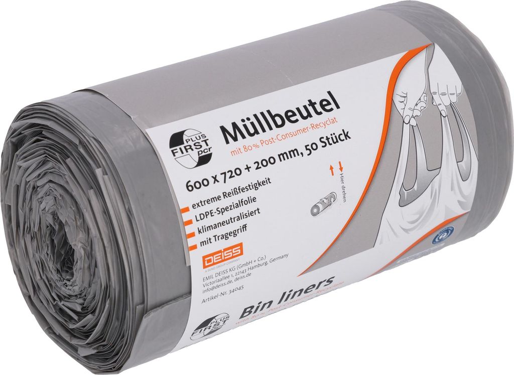 Müllsack FIRST PLUS 34045 60l grau 50 Stück Packung mit 20 Stück
