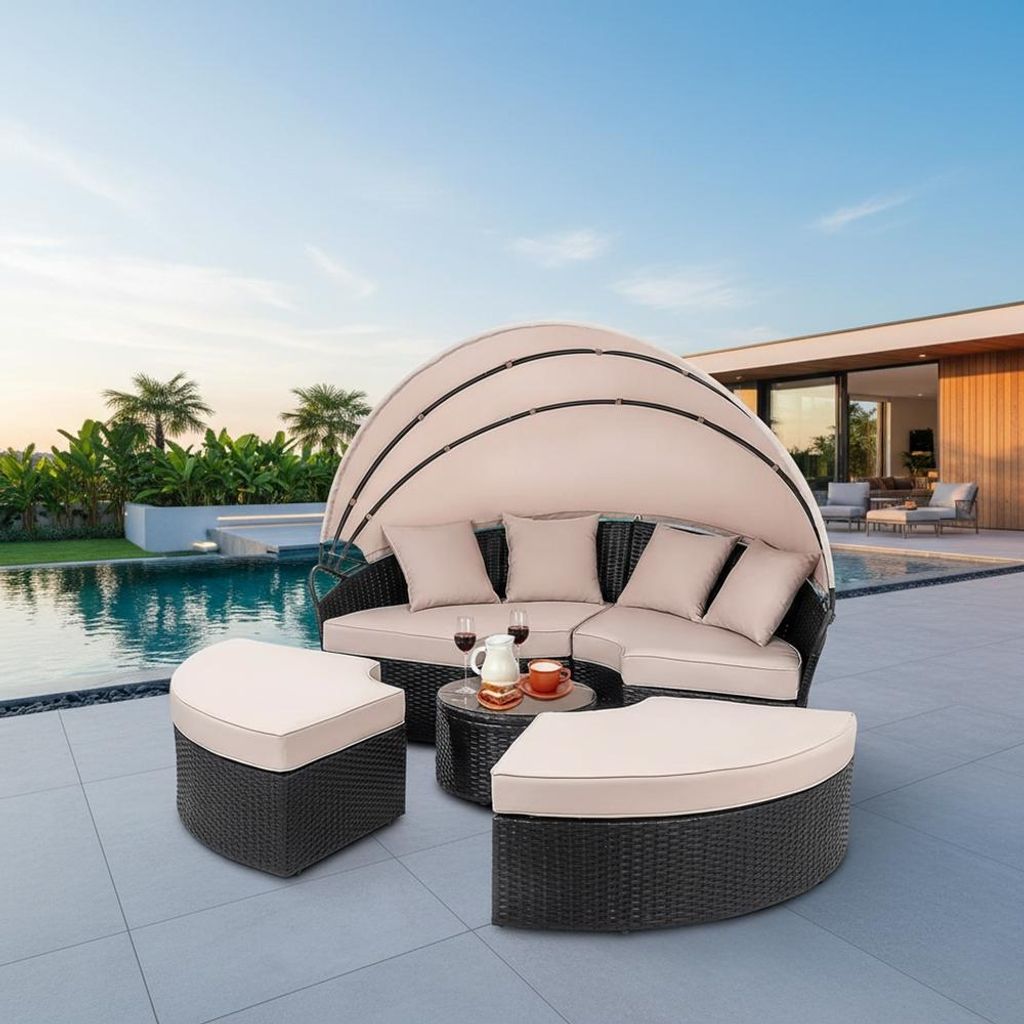 Polyrattan Sonneninsel 180cm Gartenmuschel Sonnenliege Produktbild 