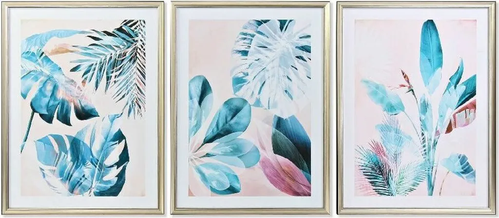 Décoration Murale Tropicale en Toile - Set de 3 Tableaux 60x80 cm Vert