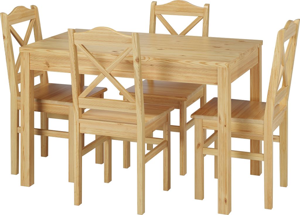 Esszimmergarnituren mit Tisch und 4 Stühle Kiefer Massivholz natur 90.70-51 A-Set 20