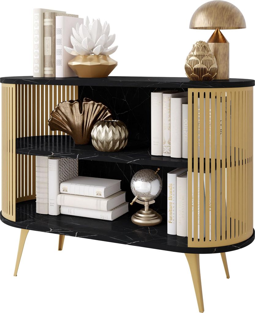 MIRJAN24 Kommode Roenni, Rahmen aus Stahl (Farbe: Gold / Black Pietra Grigia)